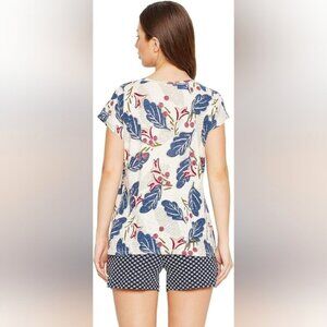 White Stuff UK Leaf Motif Bold Maximalist Boho Printed Henley Tee S